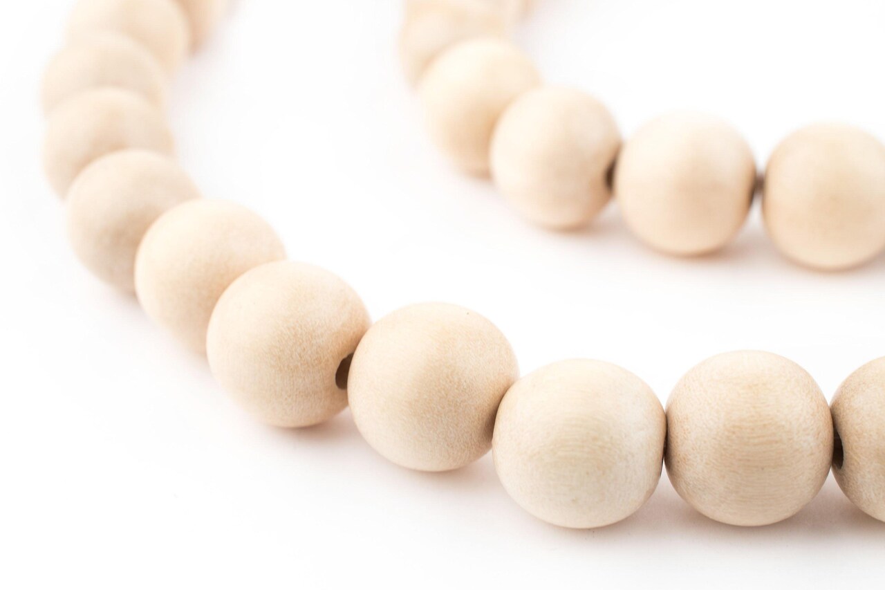 The Bead Chest Natural 12mm Wooden Beads in Cream for Jewelry Making – Round Loose Wood Spacer Beads I Approximately 35 Beads